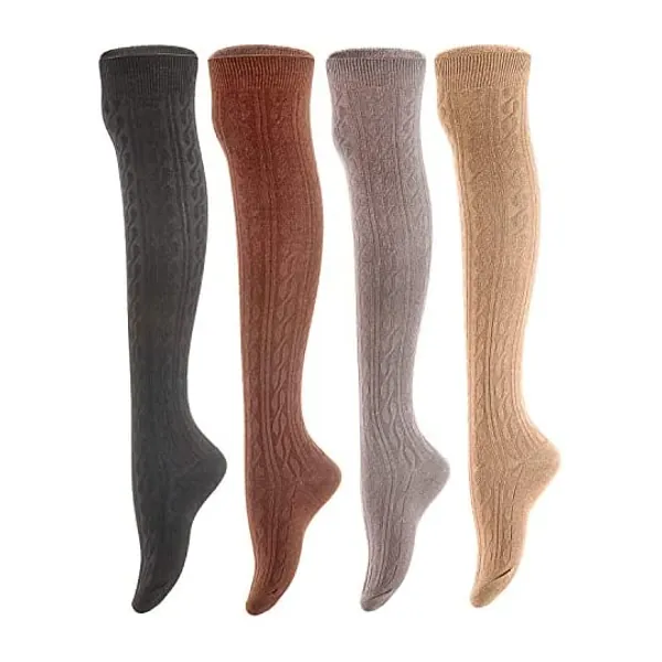 Lian LifeStyle Women's 4 Pairs Adorable Thigh High Cotton Socks LW1024 Size 6-9