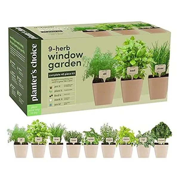 9 Herb Window Garden - Indoor Herb Starter Kit - Unique Gardening Gifts for Women & Men Cook - Kitchen Windowsill Growing Kit + Guide to Easily Grow 9 Herbs - Best Unusual Birthday Gift for Cooking