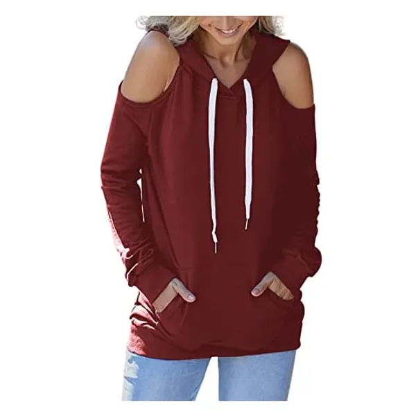 Kisscynest Women's Cold Shoulder Hooded Sweatshirt Pullover Hoodie Cut Out Tops