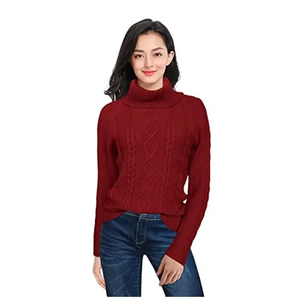 v28 Women's Pure 100% Cotton Korean Long Cowl Neck Cowlneck Cable Knit Sweater