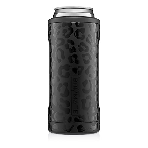 BrüMate Hopsulator Slim Can Cooler Insulated for 12oz Slim Cans | Skinny Can Insulated Stainless Steel Drink Holder for Hard Seltzer, Beer, Soda, and Energy Drinks (Rainbow Titanium) - 12oz - Onyx Leopard 16 oz