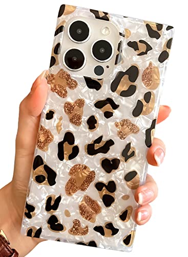 BANAILOA Compatible with iPhone 14 Pro Square Case,Cute Case Cheetah Print Soft Silicone Protective Sparkle Girly Case Cover for 14 Pro - 6.1 inch (Leopard) - BK-Leopard - For iPhone 14 Pro