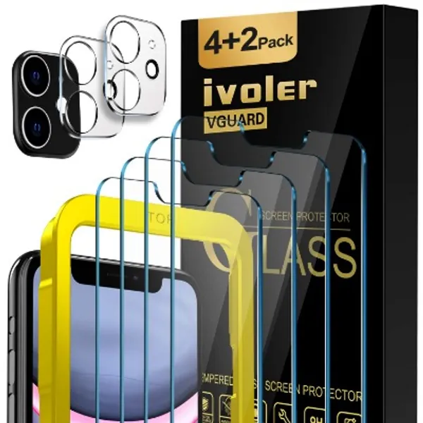 iVoler [4 Pack] Screen Protector Compatible with iphone XR and iphone 11 With positioning aid, [2 Pack] Camera Lens Protector for iphone XR and iphone 11, Tempered Glass Film [Crystal Clear]