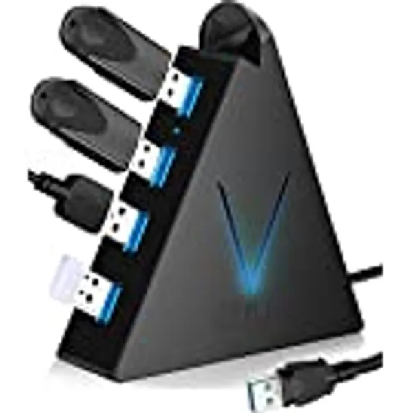 JoyReken 4-Port USB 3.0 Hub, FlyingVHUB Vertical Data USB Hub with 2 ft Extended Cable, for Mac, PC, Xbox One, PS4, PS5, iMac, Surface Pro, XPS, Laptop, Desktop, Flash Drive, Mobile HDD