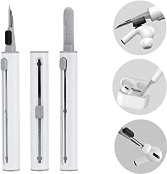Earbuds Cleaning Pen,Cleaner Kit for Airpods Pro,Multifunction Earphones Cleaner with Soft Brush for Wireless Earphones Bluetooth Headphones, Computer, Camera and Mobile Phone (White)
