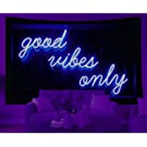Musesh Blue Neon Tapestry Good Vibes Only Words Glow in The Dark Tapestry for Teen Girl Bedroom Dorm Living Room Decor 80X60 Inch