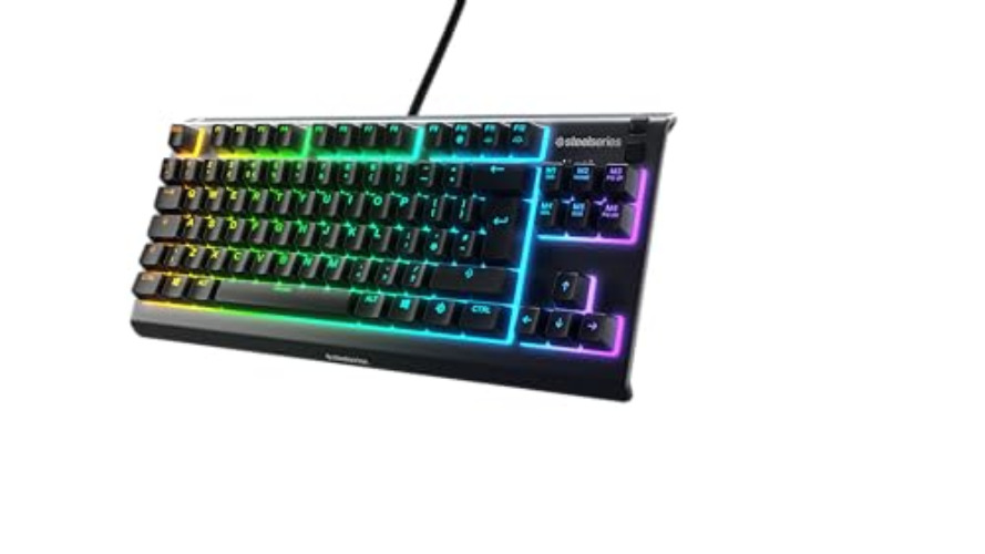 SteelSeries Apex 3 TKL - RGB Gaming Keyboard - Tenkeyless Compact Esports Form Factor - 8-Zone RGB Illumination - IP32 Water & Dust Resistant - English QWERTY Layout , Black - UK English QWERTY