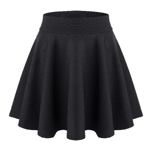 CANDOCK Women's Basic Versatile Flared Stretchy Waist Plain Pleated Casual Mini Skater Skirt S-2XL