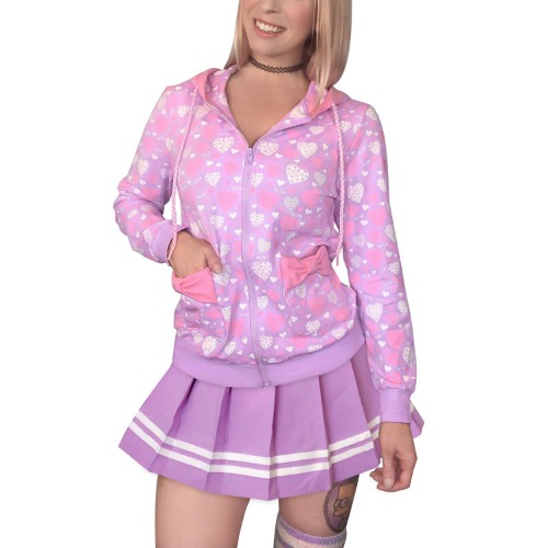 LittleForBig Women's Casual Regular Fit Long Sleeve Zip-up Drawstring Hoodie Sweetheart Jacket - Unicorn/Love Pattern