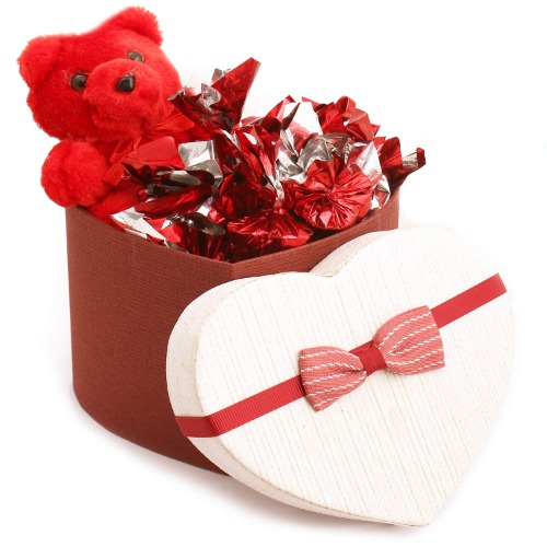 Ghasitaram Gifts Valentines Gift Valentines Day Chocolates for Girlfriend/Boyfriend/Husband and Wife Valentines Chocolate Hamper Heart Box with Teddy and Chocolates