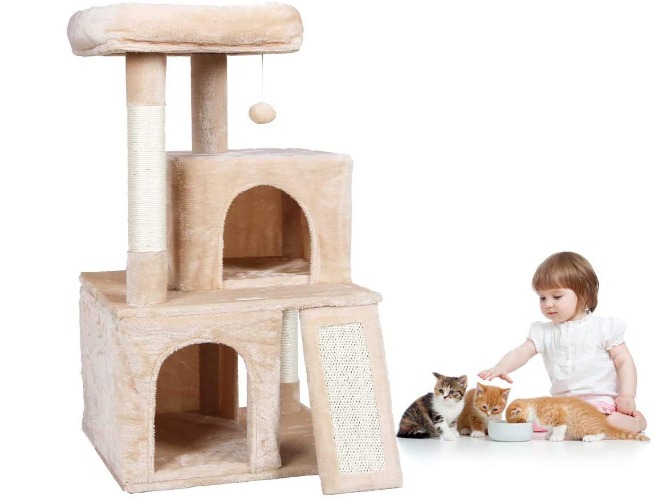 Advwin Cat Tree 84CM Scratching Post Scratcher Tower Condo Gym Toy House Furniture Wood (Beige)