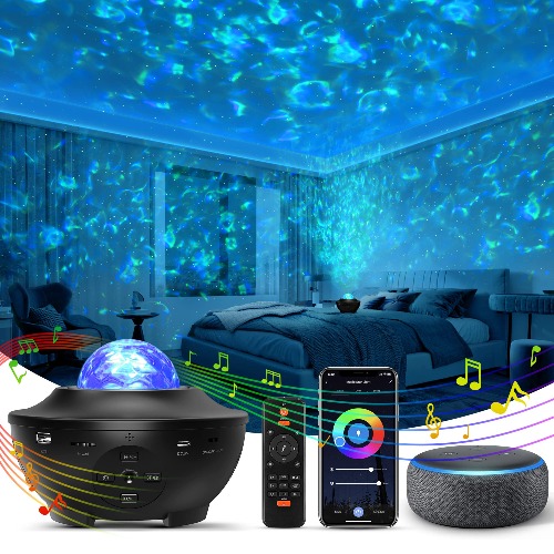 Star Projector, Galaxy Star Night Light Projector Working with Smart App & Alexa, 10 Color Music Starry Light Projector with Remote & Bluetooth, Ocean Wave Sky Light Projector for Bedroom Kids