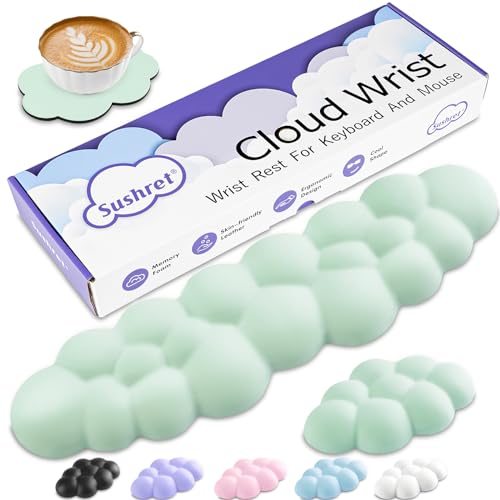 Cloud Wrist Rest Keyboard with PU Leather Memory Foam, Cute Keyboard Rest for Wrist Support and Arm Rest