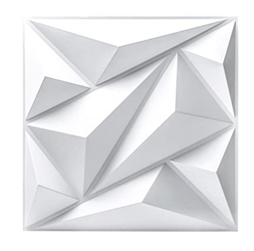 Art3dwallpanels PVC 3D Wall Panel Diamond for Interior Wall Décor in White, 19.7" x 19.7" Wall Decor PVC Panel, 3D Textured Wall Panels, Pack of 12 Tiles - White