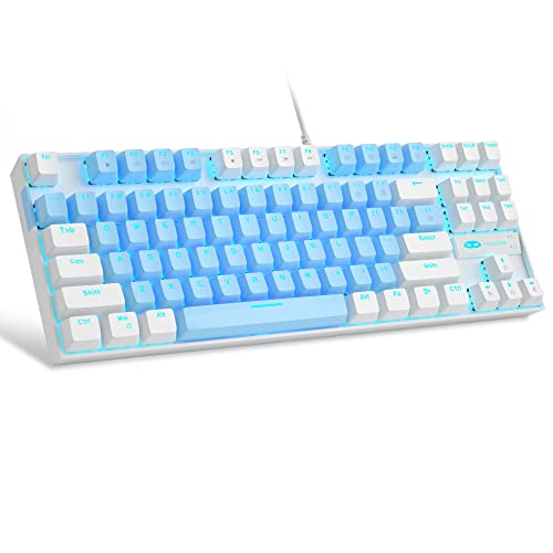 MageGee 75% Mechanical Gaming Keyboard with Blue Switch, LED Blue Backlit Keyboard, 87 Keys Compact TKL Wired Computer Keyboard for Windows Laptop PC Gamer - Blue/White - Blue White/Blue Switch