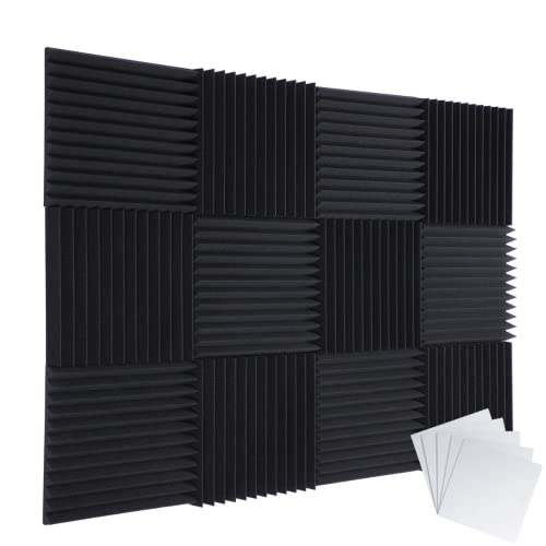 TRUE NORTH Acoustic Foam Panels 12 Pack w/Adhesive - (1"& 2" Thick) Acoustic Panels Sound Absorbing Panel - Sound Panels Noise Reducing For Walls - Sound Foam Panels, Sound Pads For Walls, Noise Foam - 1 Inch - Charcoal Black