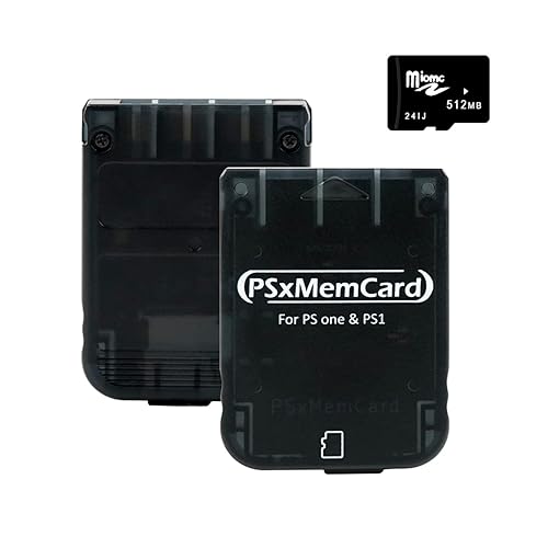 BITFUNX PSxMemCard PS1 Memory Card - Supports Firmware Upgrade, Saves Game Data and FreePSXBoot, Includes a 512MB MicroSD Card, High Speed Game Memory Card for PS1/PS One Console - Tran-Black