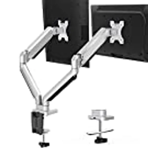 MOUNTUP Dual Monitor Desk Mount, Die-Cast Aluminum Fully Adjustable Double Monitor Arm with Gas Spring, Computer Monitor Stand Fits 2 Screen 17 to 32 inch - Each Arm Holds up to 17.6LBS, MU0024