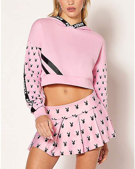 Pink Playboy Cropped Hoodie
