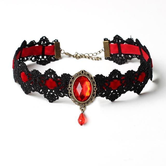 Gothic Lace Choker - Red