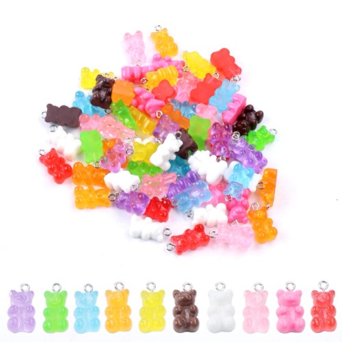 100 Stück Gummibär-Anhänger aus Kunstharz, bunte Bären, Süßigkeiten, Cartoon-Bär, Schlüsselanhänger, Halskette, Charm, niedliches Armband, Zubehör für Kinder, DIY Handwerk