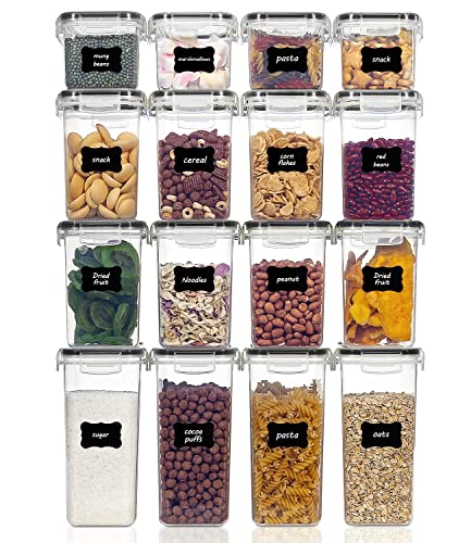 Vtopmart Set of 16 Airtight Food Storage Containers & Kitchen Storage Containers, BPA-Free Plastic Containers for Flour, Sugar and Baking Supplies, with 24 Labels (Black) - SVM02007