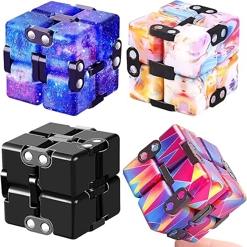4 Packs Infinity Cube Toy Stress Relieving Game for Kids and Adults,Cute Mini Unique Gadget Anxiety Relief Kill Time Magic Puzzle Flip ADD, ADHD, Killing - Multicolored