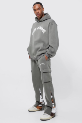 Oversized Camo Gusset Cargo Hooded Tracksuit | boohooMAN USA