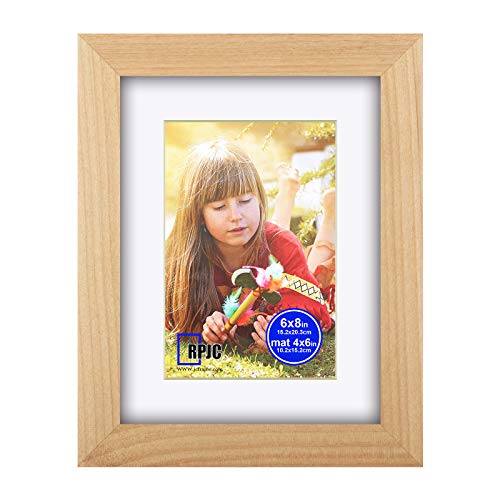 RPJC 6x8 inch Picture Frame Made of Solid Wood and High Definition Glass Display Pictures 4x6 with Mat or 6x8 Without Mat for Wall Mounting Photo Frame Natural - Natural - 6x8