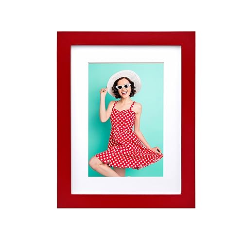 KINLINK 6x8 Picture Frames Red, Wood Frames with Acrylic Plexiglass for Pictures 4x6 with Mat or 6x8 without Mat, Tabletop and Wall Mounting Display, 1 Pack - Red - 6x8