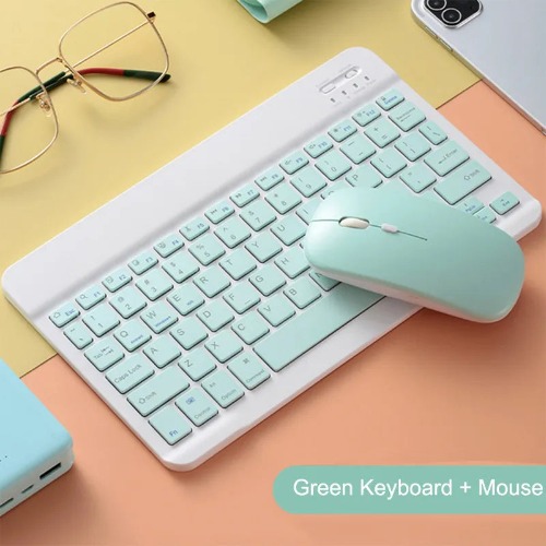 Colourful Pastel Cute Gaming Bluetooth Keyboard and Mouse For Laptop, iPad, PC - Green keyboard & mouse set / 10inch