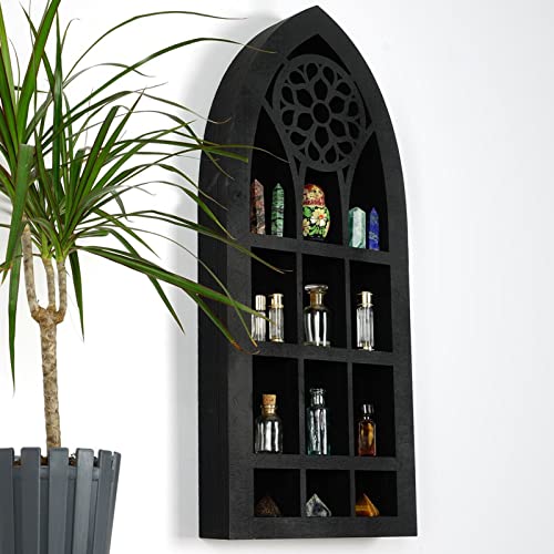 COUNTOOZQ Floating Shelves for Wall Mounted Wall Boho Hanging Gothic Decoration Old Church Window Crystal Wall Shelf Creative Decorative Fairytale Black Cabinet for Living Room