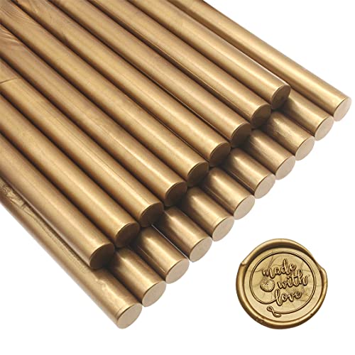 20 Pcs Premium Mailable Glue Gun Sealing Wax Sticks for Wax Seal Stamp, Great for Wedding Invitations, Cards Envelopes, Snail Mails, Wine Packages, Christmas Gift Wrapping (Vintage Gold) - Vintage Gold