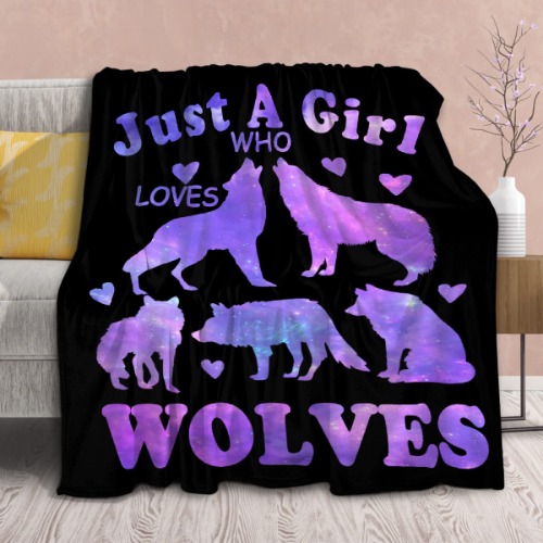 Wolf Blanket Stuffed Just Girl Who Loves Wolves Plush Gift for Kid Women Toddler Fleece Throw Cute Purple Animal Lover Lightweight Sheet Super Soft Flannel Blankets Decor Bed Chair Sofa-80"x60" Large - Just Girl Who Loves Wolves 80x60in-Twin for Adult