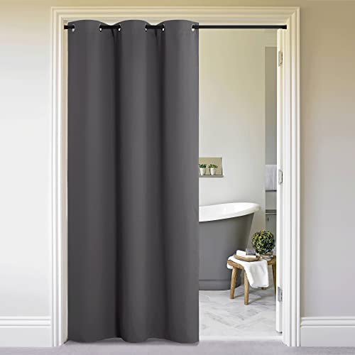 NICETOWN Sliding Door Curtains 96 inch Length, Single Curtain Panel, Insulating Thermal Blackout Curtains for Bedroom Window Bathroom Doorway Front Door (One Panel, 5ft Wide x 8ft Long, Grey) - W5'xL8' - Grey