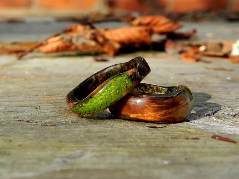Bentwood forest ring, Fern wood ring, Resin wooden ring, Wood wedding rings, Mens wood ring, Women wood jewelry, Nature wood rings, Forest