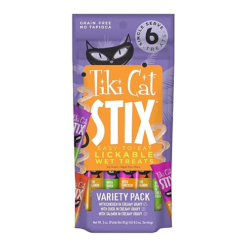 Tiki Cat Stix Mousse Treats, Single Serve Indulgent Lickable Treat or Dry Food Topper, Variety Pack with Salmon, Chicken, and Tuna, 3 oz. Pouch (Pack of 12) - Variety Pack - 3 Ounce (Pack of 12)