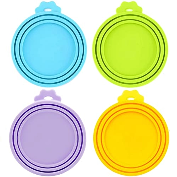 IVIA PET Food Can Covers/4 Pack/Universal BPA Free Silicone Dog Cat Food Can Lids for Dog and Cat Food/Fits All Standard Size Dog and Cat Can Tops for Pet Food Storage(Mix Color2)