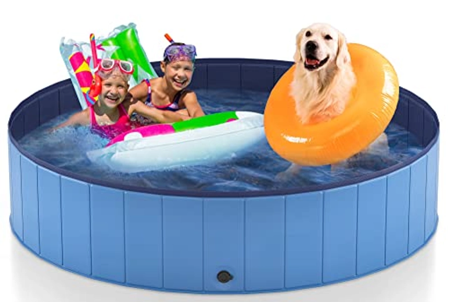 Heeyoo 71" Foldable Dog Pool for Large Dogs, Portable Hard Plastic Dog Swimming Pool， Outdoor Collapsible Pet Bathing Tub for Pets Dogs and Cats, 71 x12 Inches