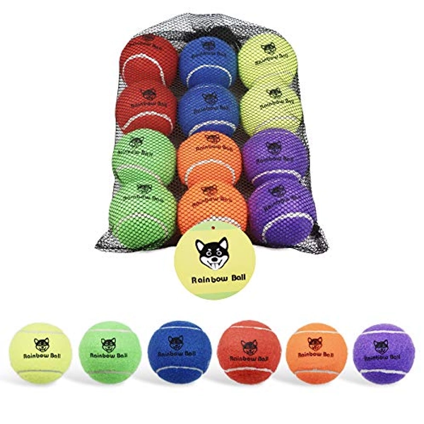PIKASEN Rainbow Tennis Balls for Dogs 2.5" or 2.3" Size 12 Pack 6 Bright Colours Interactive Dog Toys Dog Gift for Large Dogs and Medium Small Dogs (2.5 Inches)