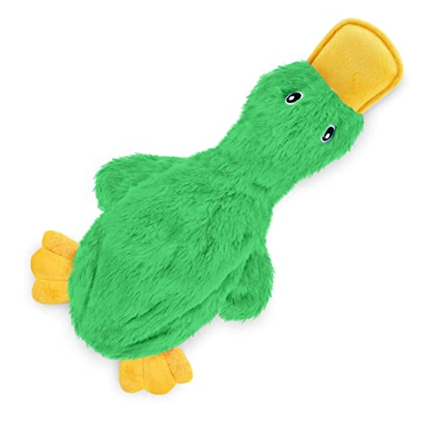 Best Pet Supplies Crinkle Dog Toy for Small, Medium, and Large Breeds, Cute No Stuffing Duck with Soft Squeaker, Fun for Indoor Puppies and Senior Pups, Plush No Mess Chew and Play - Light Green