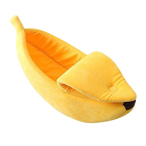 haixclvyE Creative Banana Shape Cat Nest Pet Bed Soft Warm Cat Bed for Winter Cat Tent Self-Warming Sleeping Bed Puppy Kitten Warm House Bed Yellow M