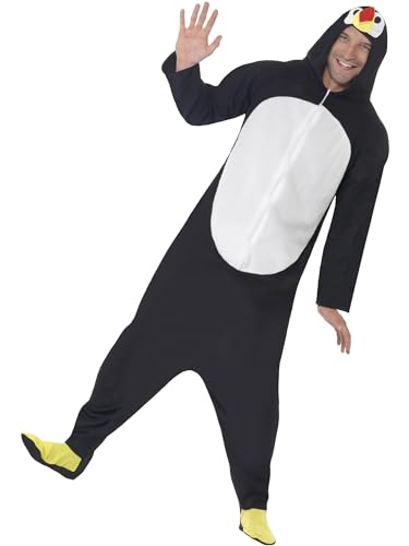 Smiffys Penguin Costume, Black with Hooded All in One, Party Animals Fancy Dress, Animal Dress Up Costumes - XL - Size 46"-48"