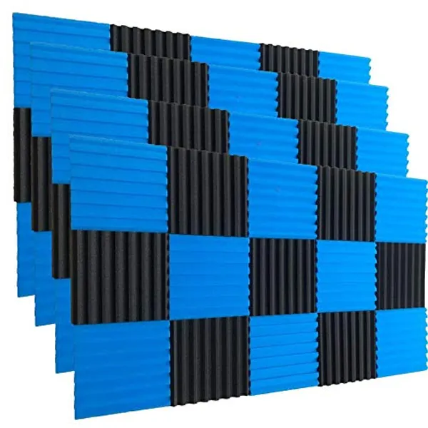 48 Pack BLACK Blue Acoustic Foam Panel Wedge Studio Soundproofing Wall Tiles 12" X 12" X 1" - 