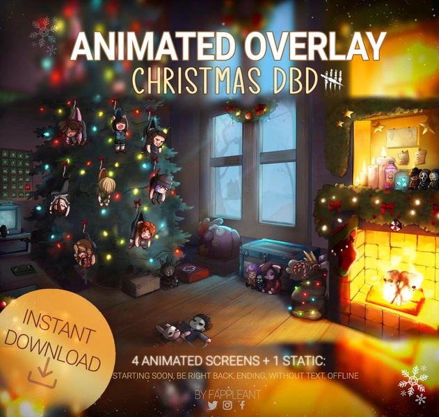 Animated DBD Christmas Overlay, Winter scenes for twitch, Dead by daylight survivors on the hook, Dbd stream animation