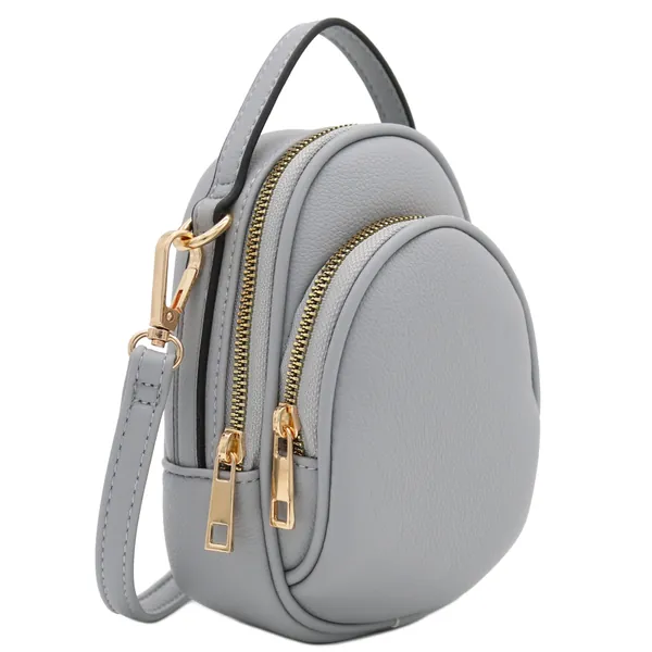 Two Compartment Phone Crossbody Mini Bag - Light Grey