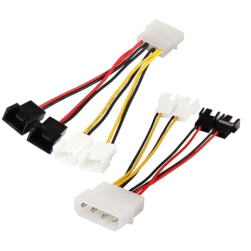 PNGKNYOCN 4-Pin Molex to 4 x 4 Pin Fan Connector Cable (Power 4 Fans from 1 Molex Connection!) 2X12V / 2X5V for CPU PC Case Fan（2-Pack）