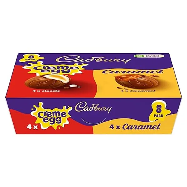 Cadbury Crème Egg and Caramel Milk Chocolate Egg, Perfect For Easter Egg Hunts, 320 g (Pack of 8) - Crème Eggs & Caramel Eggs (8)