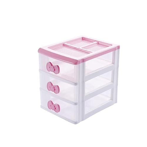 WQURC Lovely Girls Receiving Storage Cabinets Box Room Desktop Makeup Organizer With Three-tier Desk Receiving Drawers N Pink Bowknot,Plastic