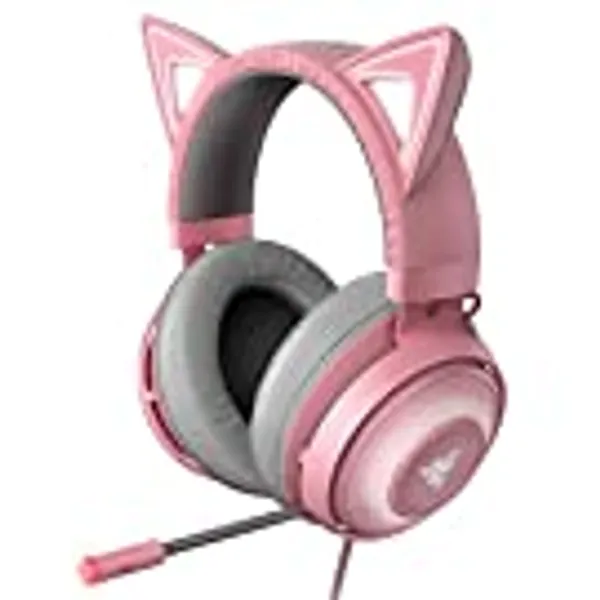 Razer Kraken Kitty RGB USB Gaming Headset: THX 7.1 Spatial Surround Sound - Chroma RGB Lighting - Retractable Active Noise Cancelling Mic - Lightweight Aluminum Frame - for PC - Quartz Pink